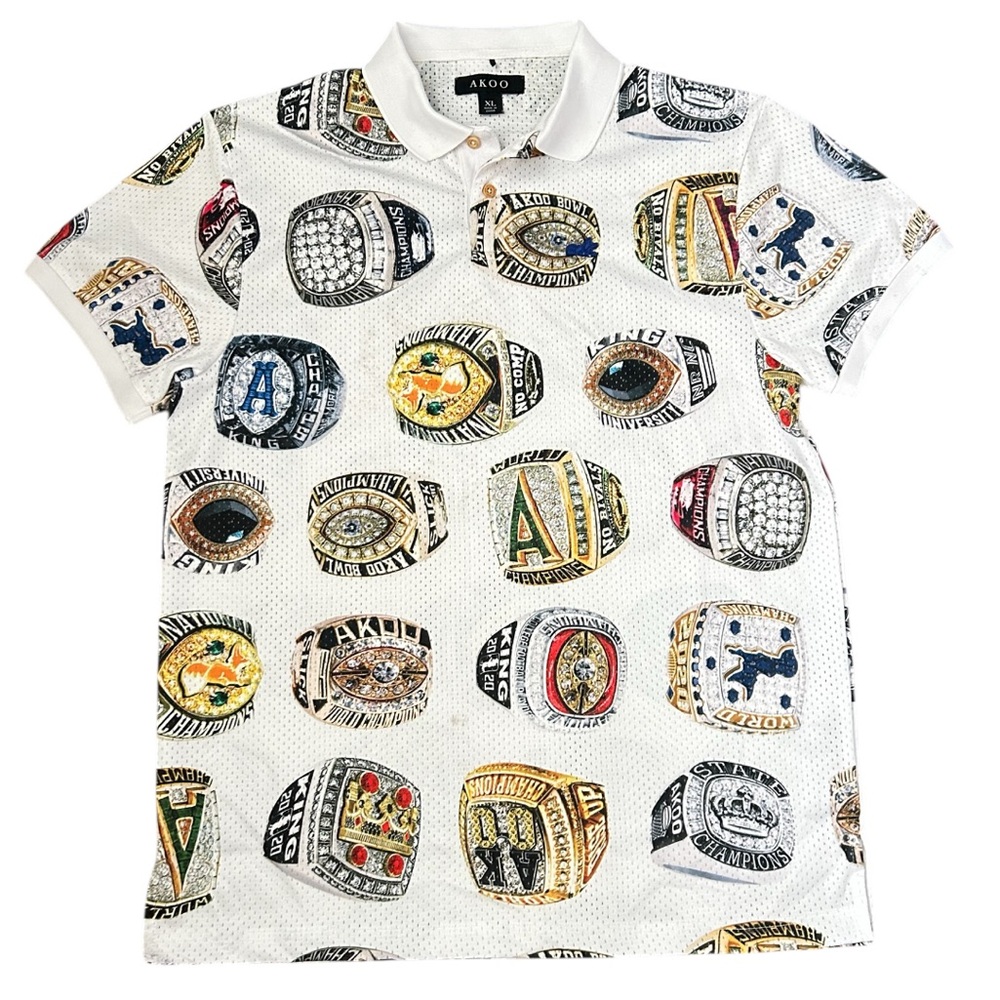 Akoo Men's White Polo with Graphic Ring Design